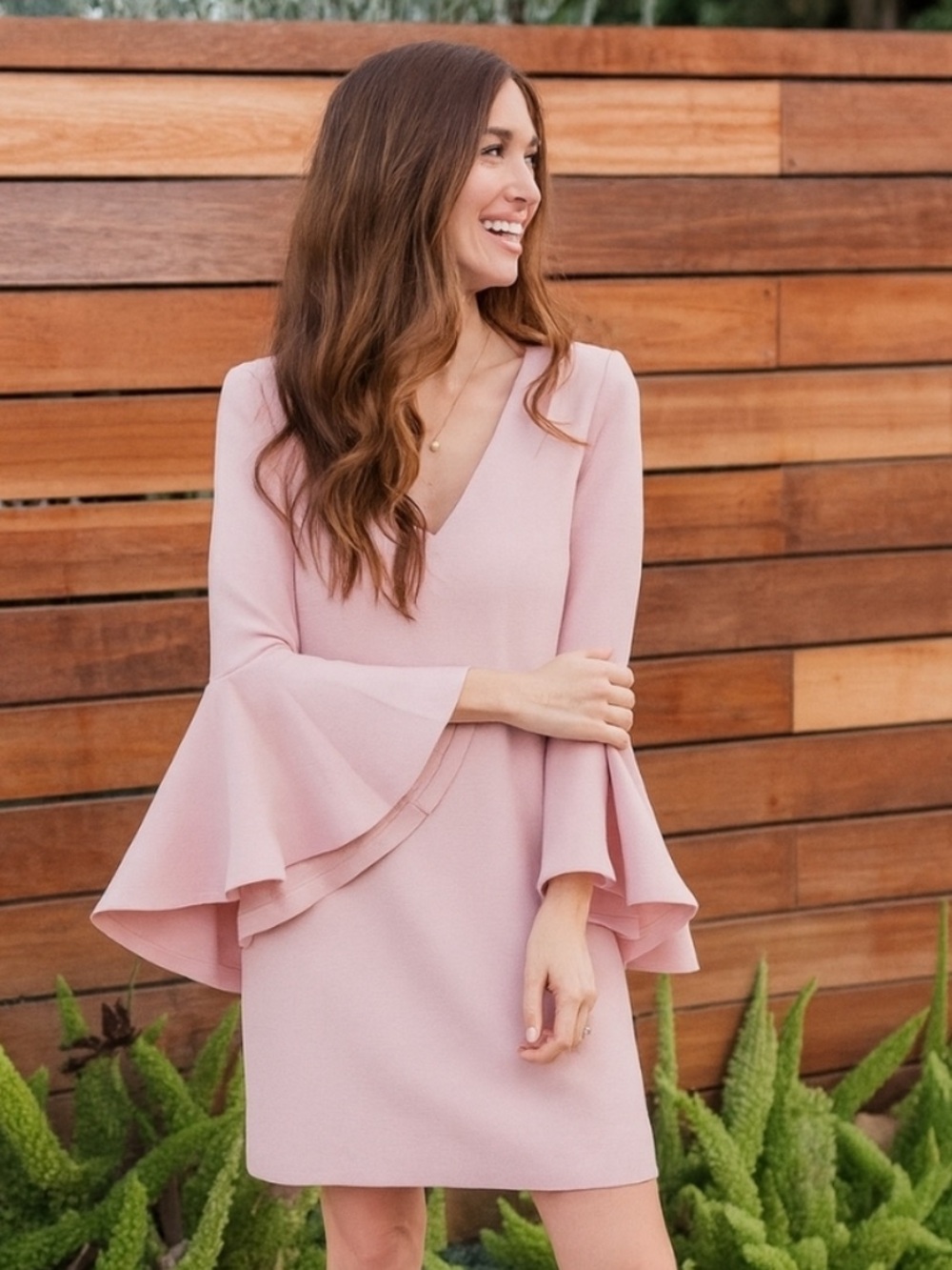 Milly pink mauve petal bell sleeve shift dress size 0
